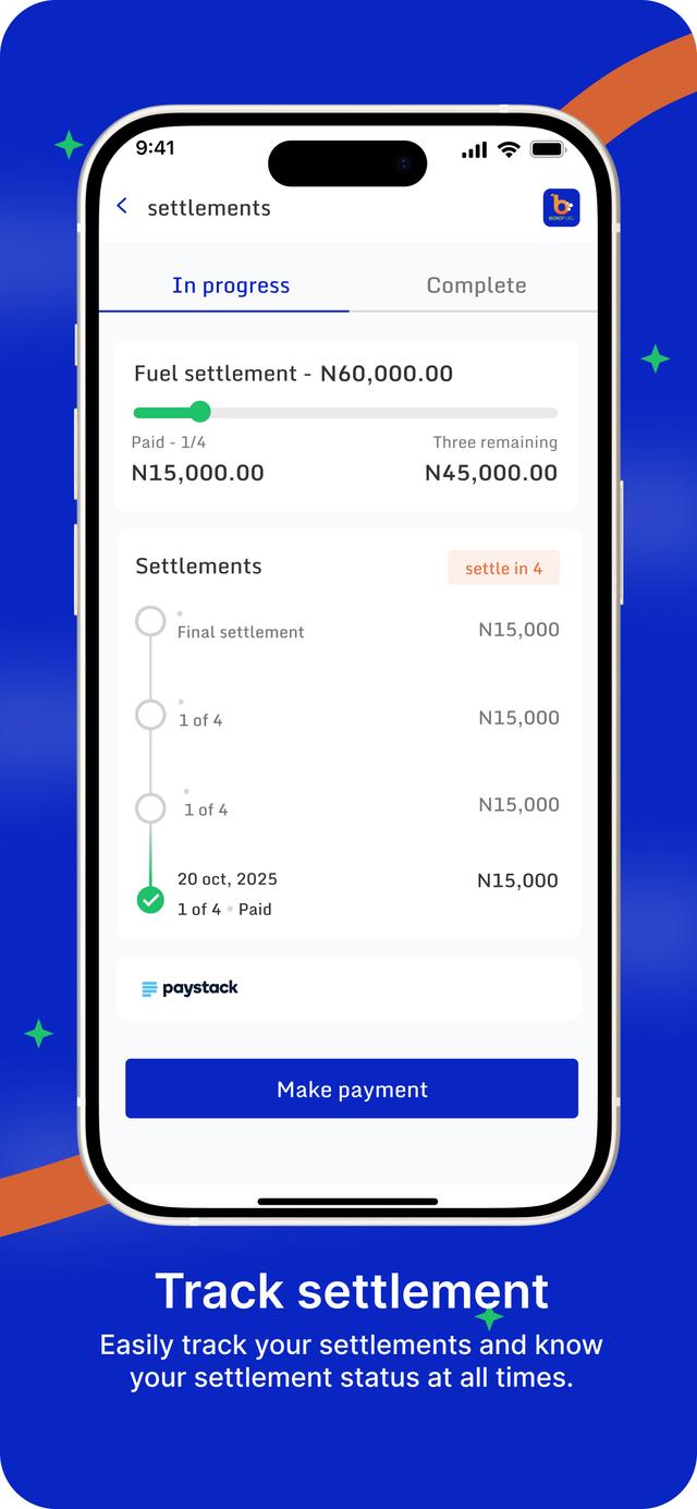 Track Settlement - Borofuel App